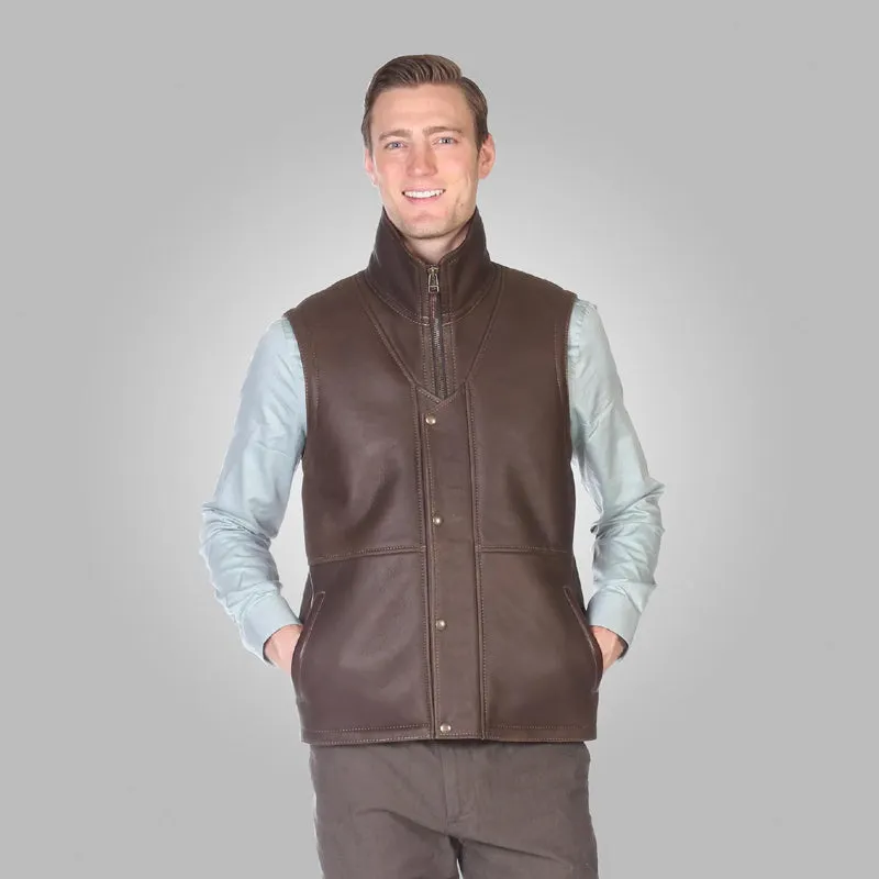 Shop Rfx Leather Stylish Mens Brown Leather Shearling Vest for Less