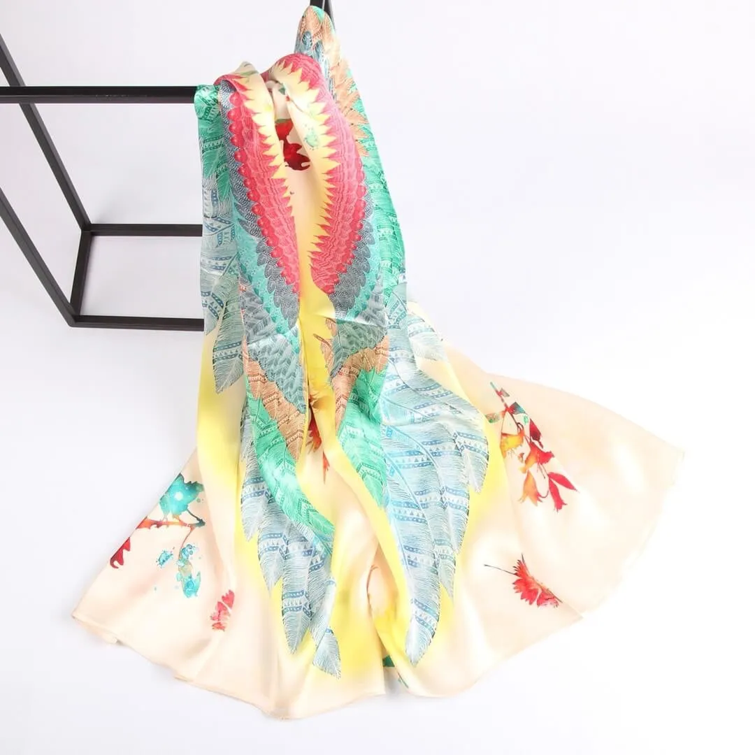 Silk Scarf Collections|Blossom Range|Feather Design|Golden|Long Silk Scarf