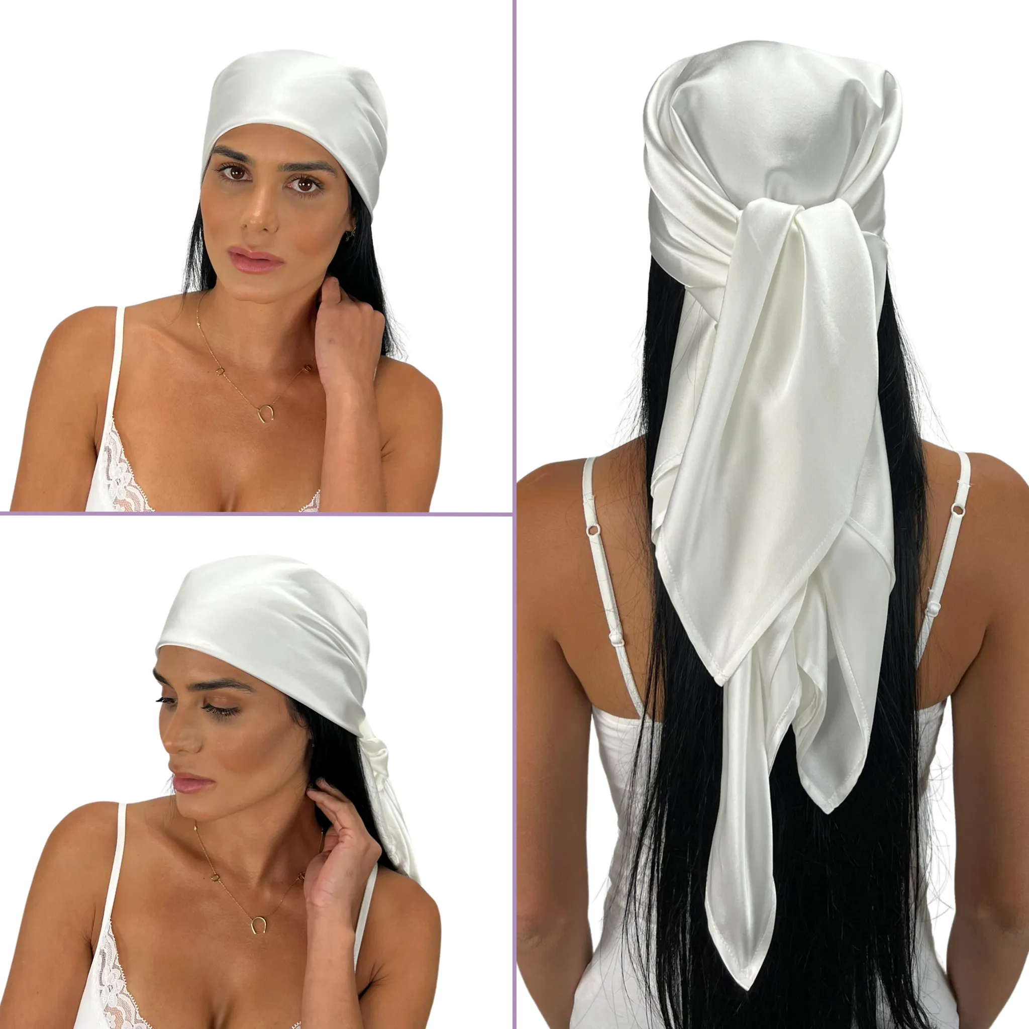 Silk Square Head Scarf - Ivory