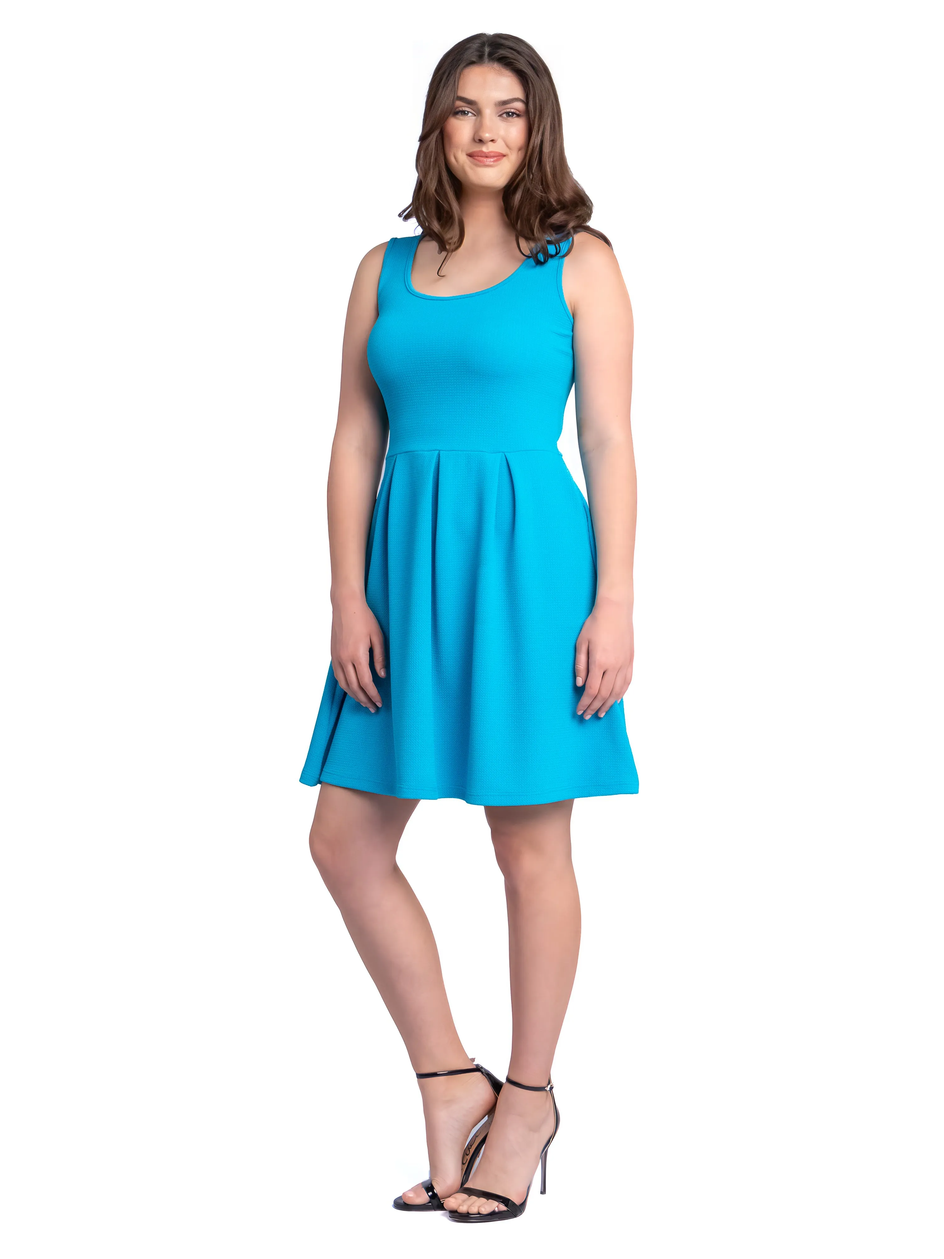 Sleeveless Pleated Skater Dress with Pockets