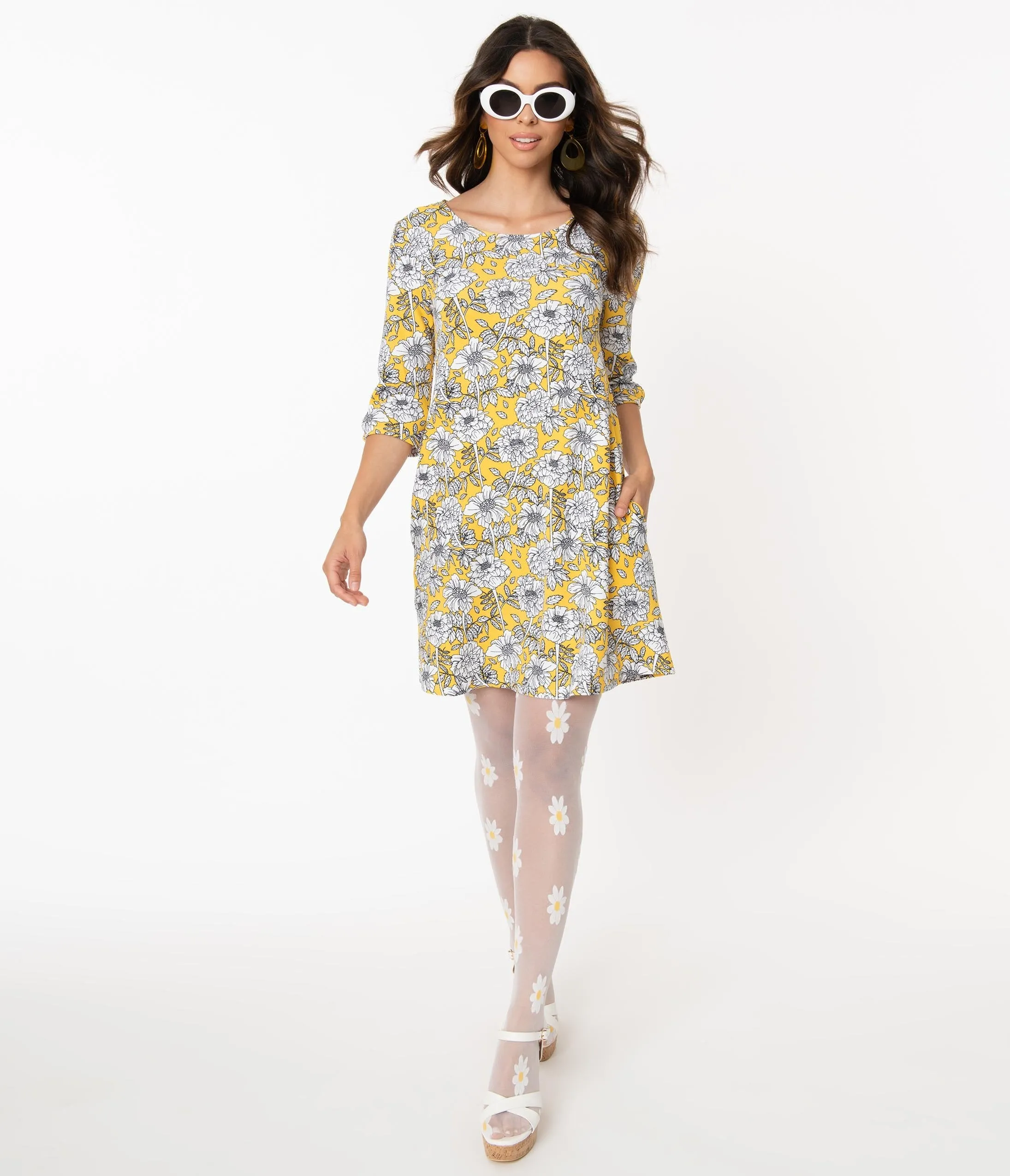 Smak Parlor Yellow Floral Cosmic Shift Dress