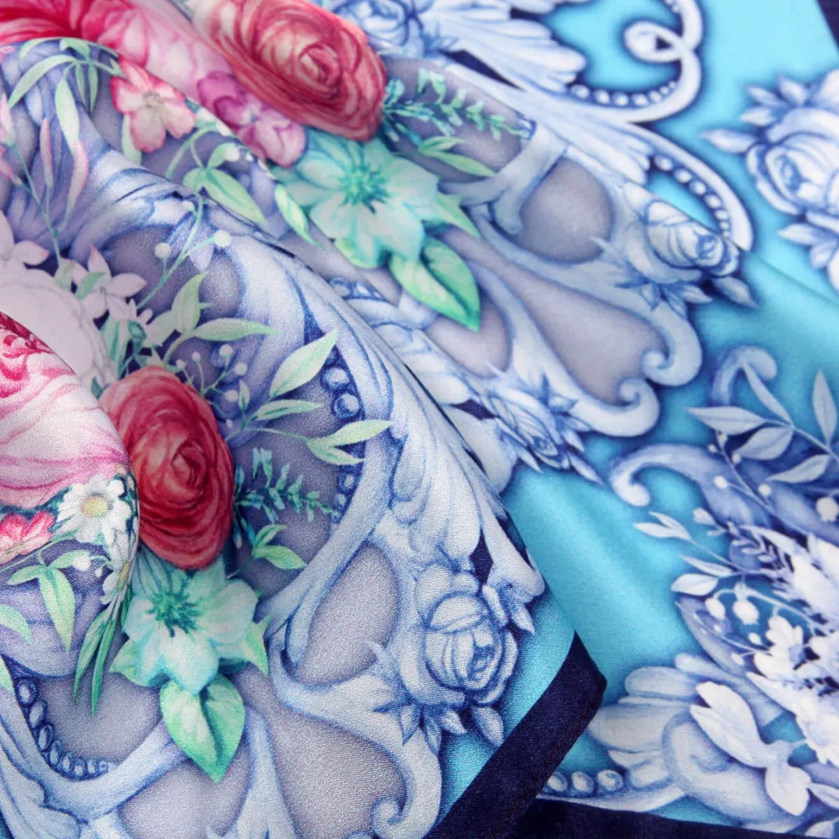 Small Square Silk Scarf|Versatile|Rose Blue Pink