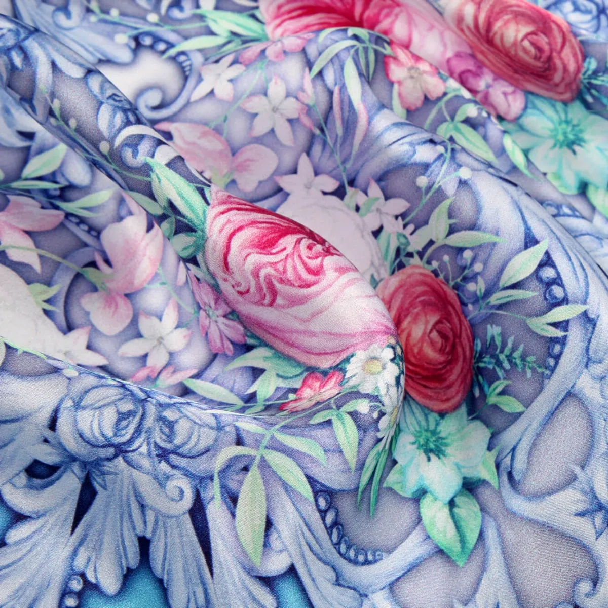 Small Square Silk Scarf|Versatile|Rose Blue Pink