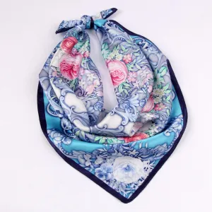 Small Square Silk Scarf|Versatile|Rose Blue Pink