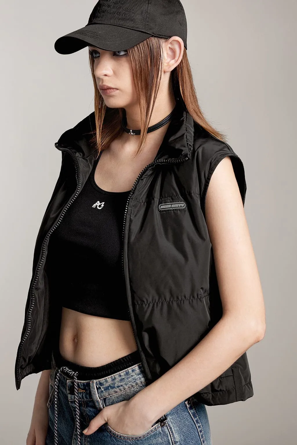 Stand Collar Short Style Down Vest