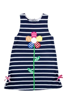 Stripe Knit Dress w/ Appliqué Flowers