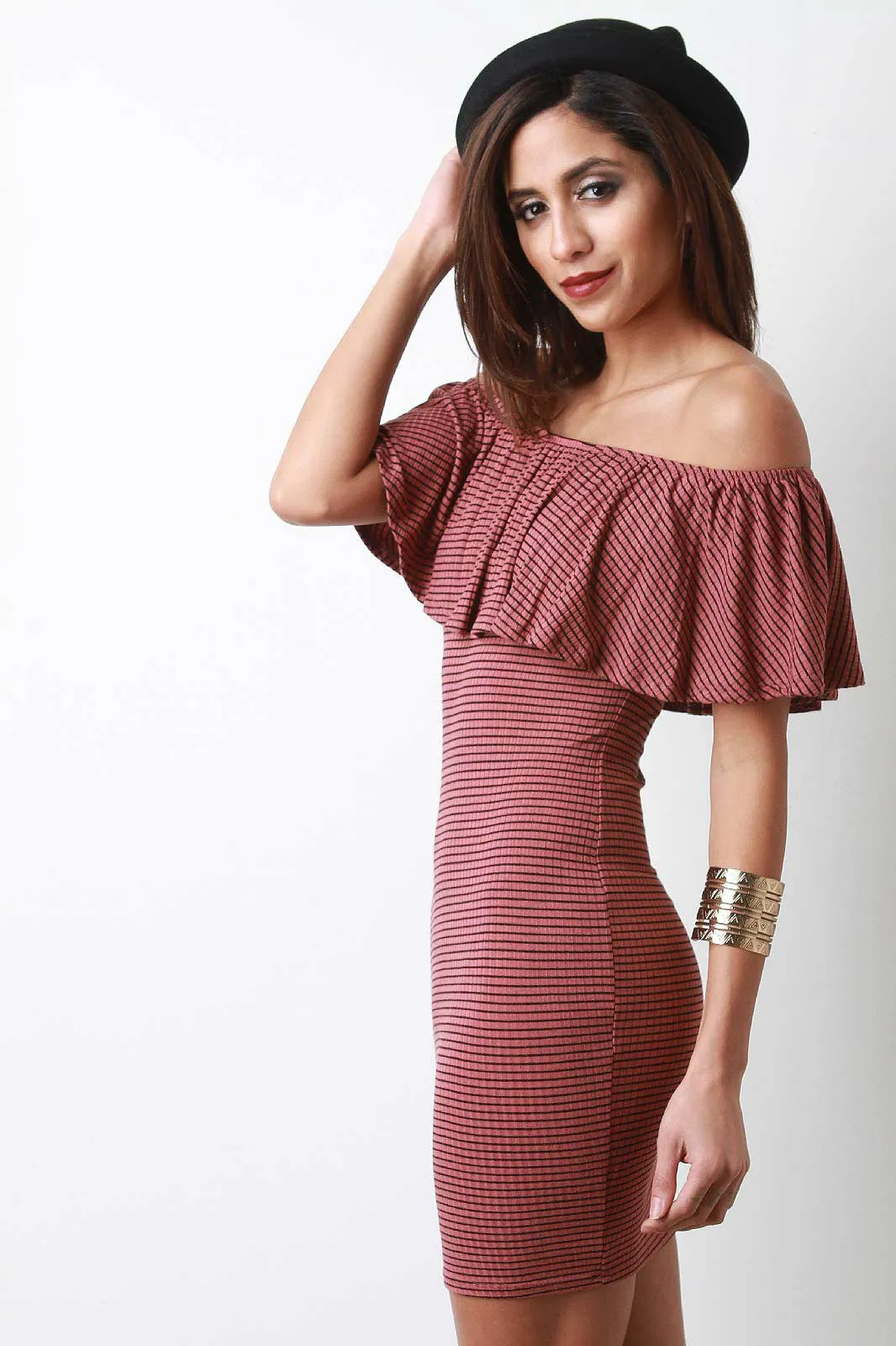 Stripe Off-The-Shoulder Bodycon Mini Dress