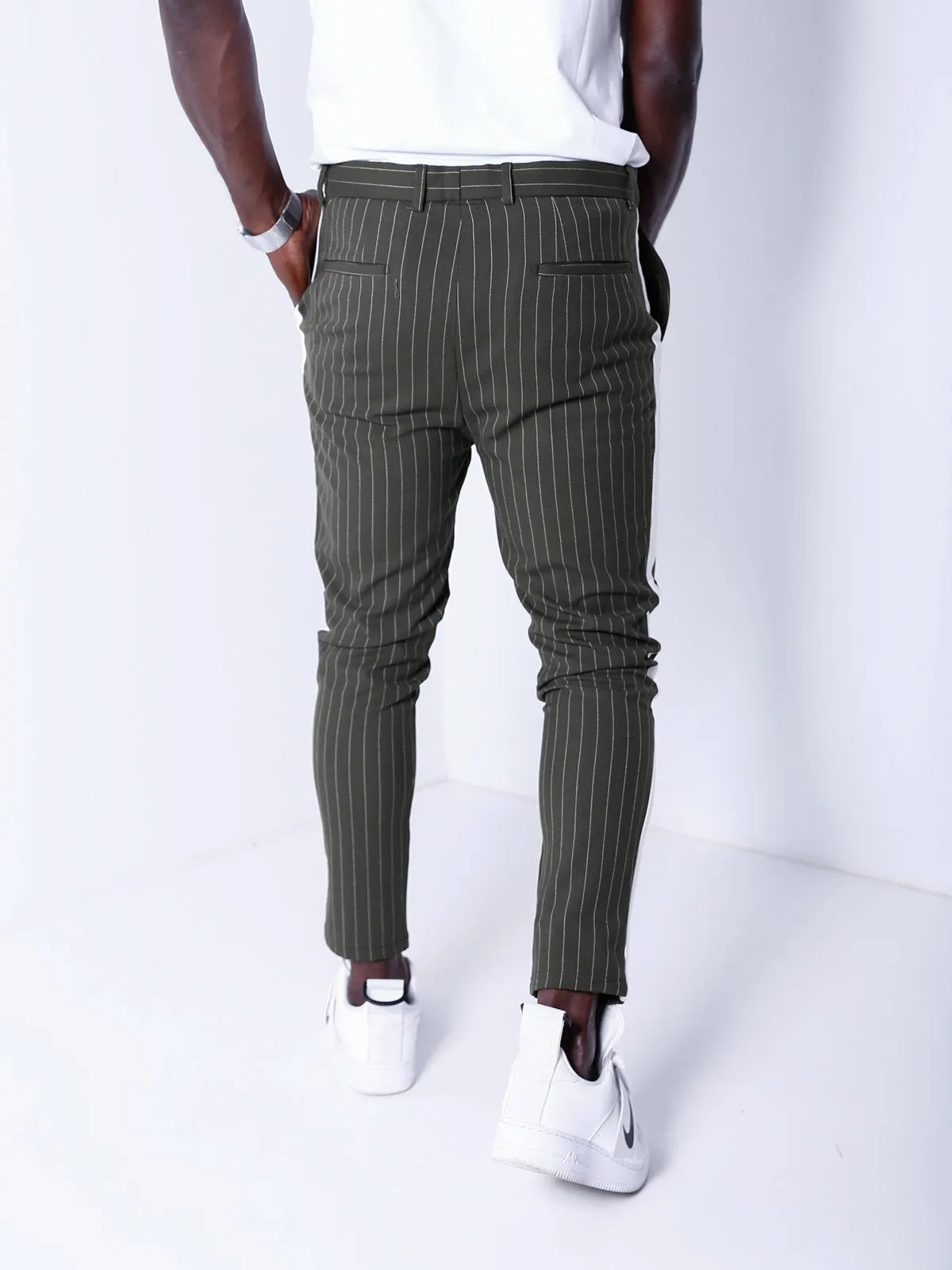 Striped Ankle Pants - Khaki