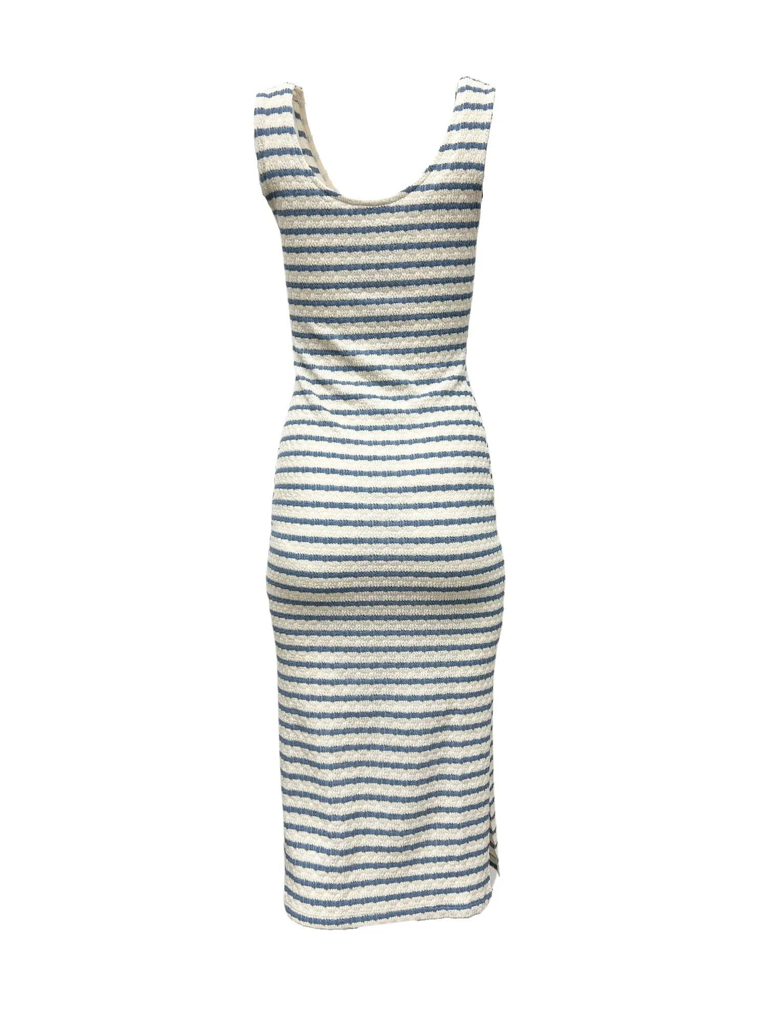 Striped Knit Scoop Neck Sleeveless Midi Dress - Chambray Blue & Cream Stripes