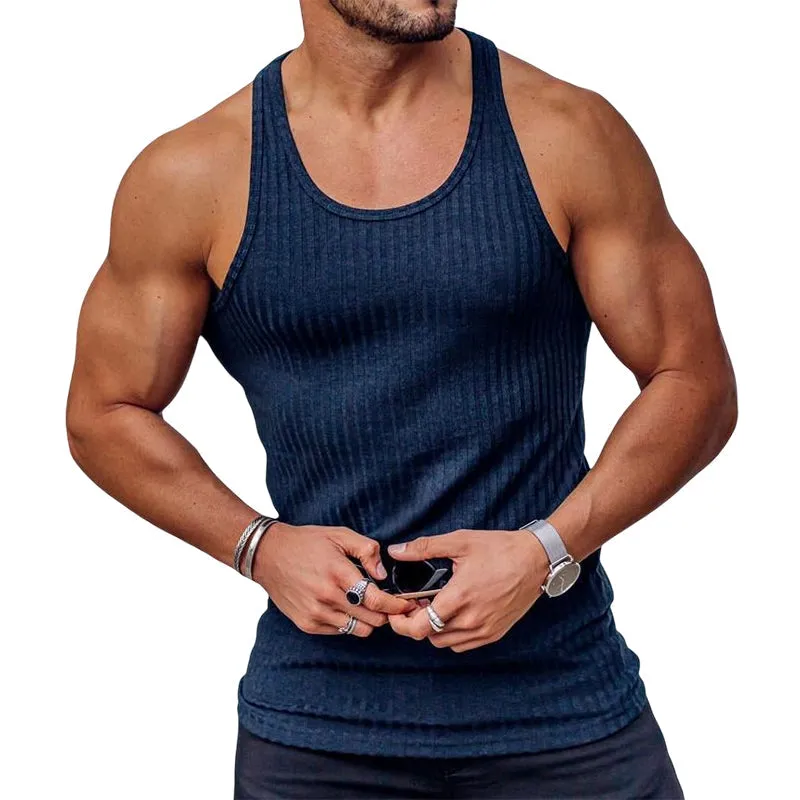 Striped solid color sports vest for men