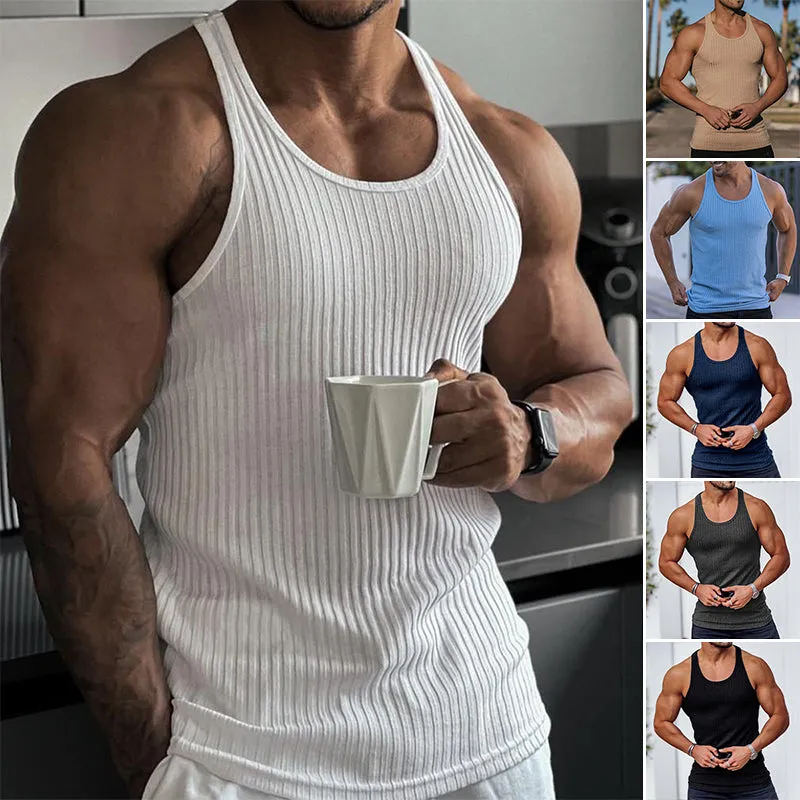 Striped solid color sports vest for men