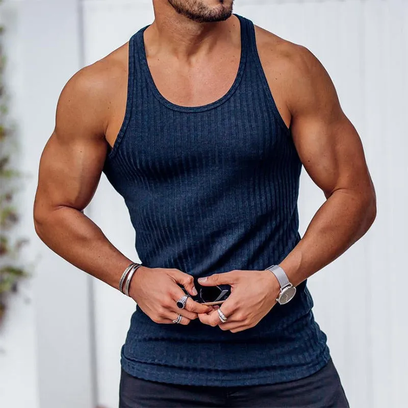 Striped solid color sports vest for men