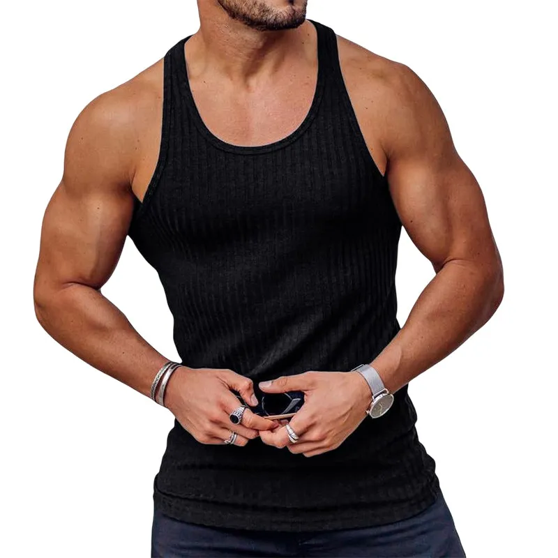 Striped solid color sports vest for men