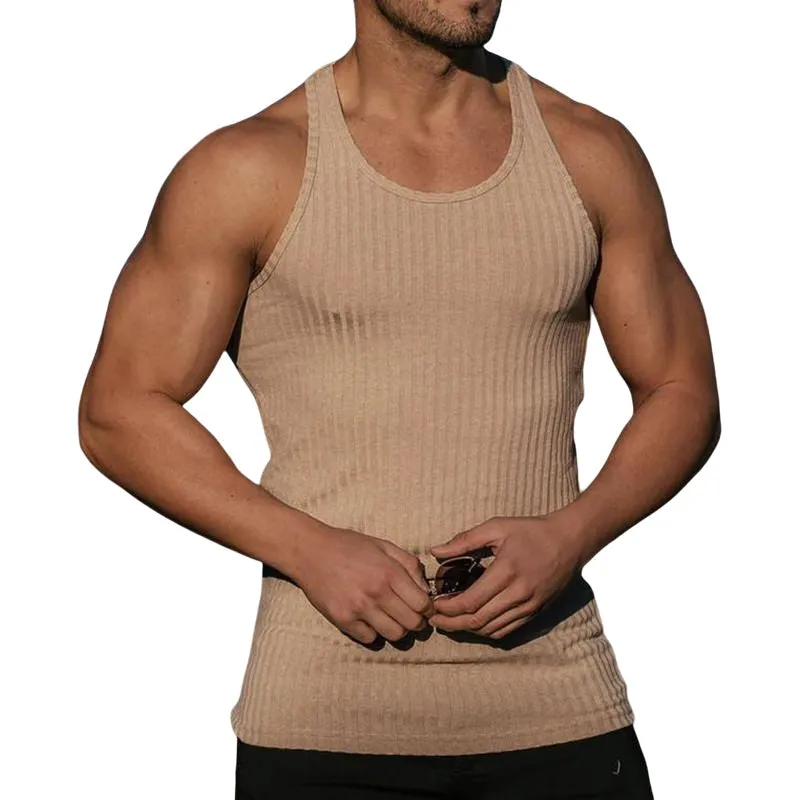 Striped solid color sports vest for men