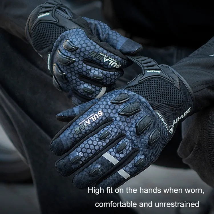 SULAITE Motorcycle Anti-fall Touch Screen Breathable Mesh Cycling Gloves, Size: M(Black Blue)