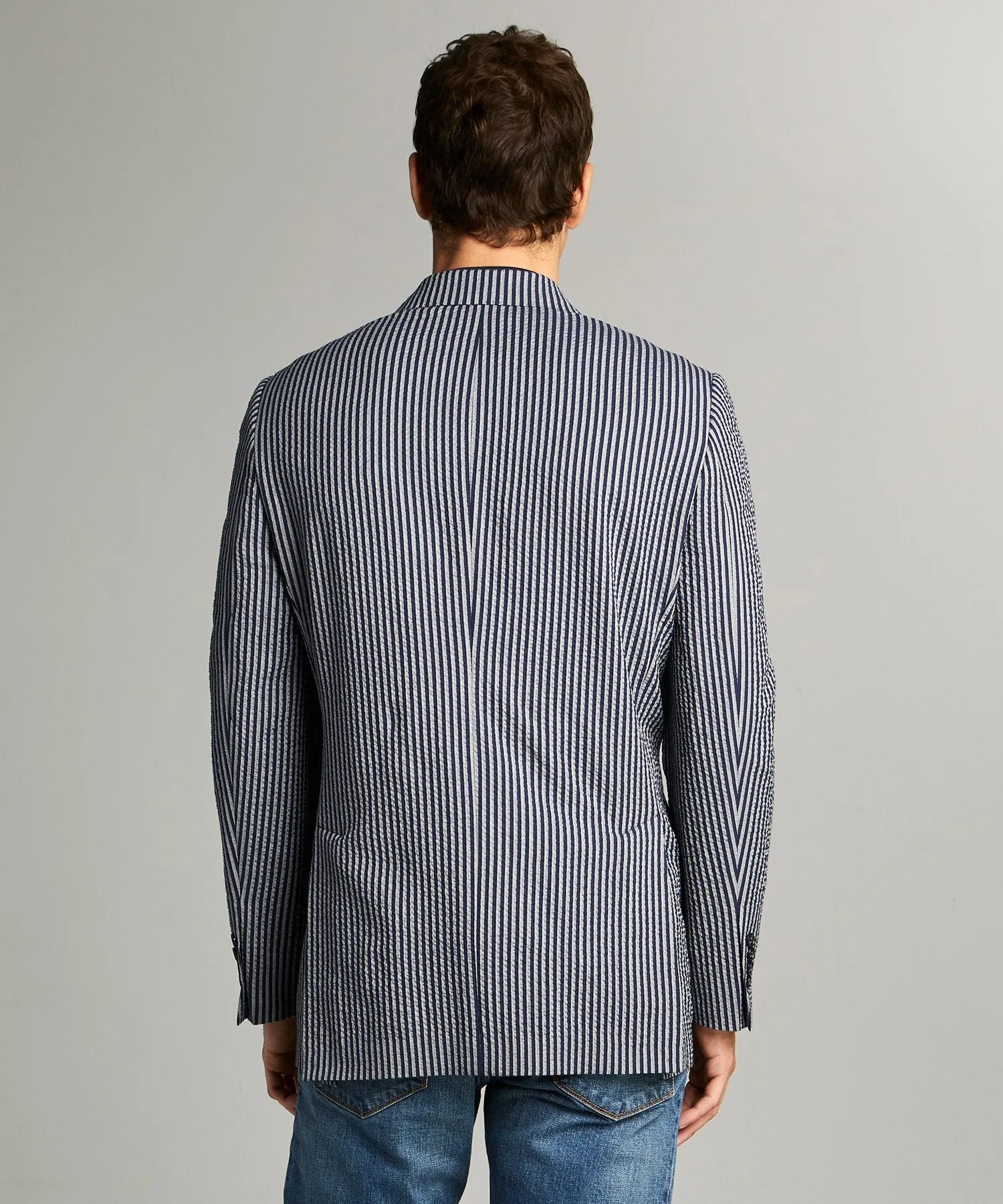 Sutton Seersucker Sportcoat in Navy Grey Stripe