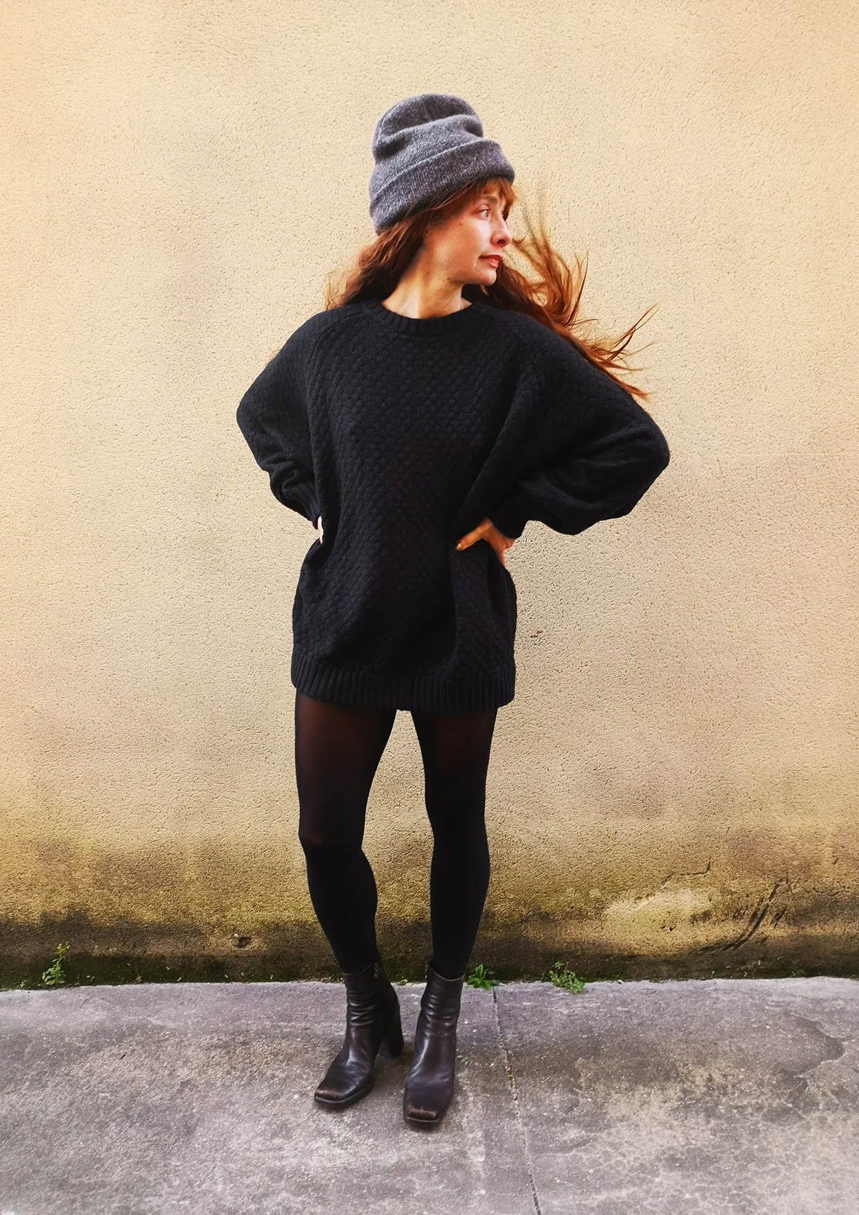 SWEATER OVERSIZE - KNIT PEARL black