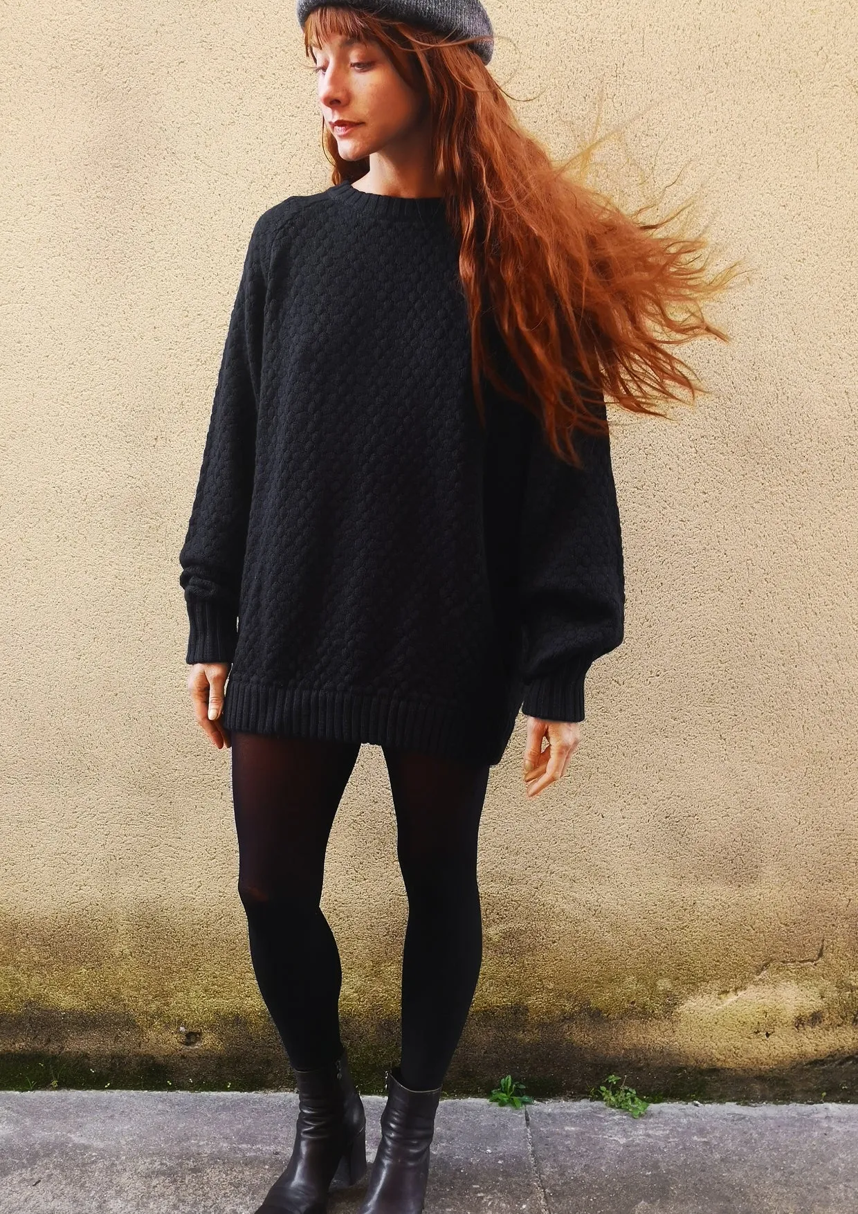 SWEATER OVERSIZE - KNIT PEARL black