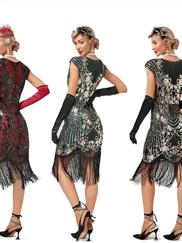 The Great Gatsby Charleston Plus Size Roaring 20s 1920s Cocktail Dress Vintage Dress Flapper Dress Prom Dress Prom Dresses Women's Feather Costume Vintage Cosplay 1 Necklace New Year