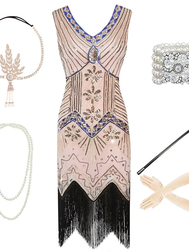 The Great Gatsby Charleston Plus Size Roaring 20s 1920s Cocktail Dress Vintage Dress Flapper Dress Prom Dress Prom Dresses Women's Feather Costume Vintage Cosplay 1 Necklace New Year