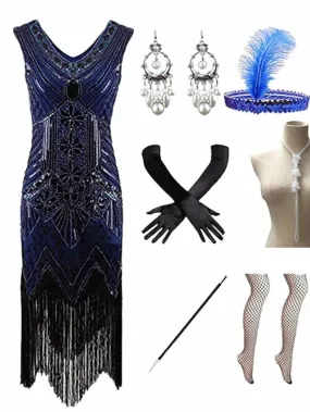 The Great Gatsby Charleston Plus Size Roaring 20s 1920s Cocktail Dress Vintage Dress Flapper Dress Prom Dress Prom Dresses Women's Feather Costume Vintage Cosplay 1 Necklace New Year