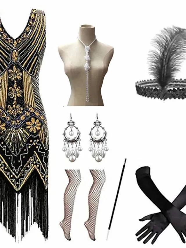 The Great Gatsby Charleston Plus Size Roaring 20s 1920s Cocktail Dress Vintage Dress Flapper Dress Prom Dress Prom Dresses Women's Feather Costume Vintage Cosplay 1 Necklace New Year