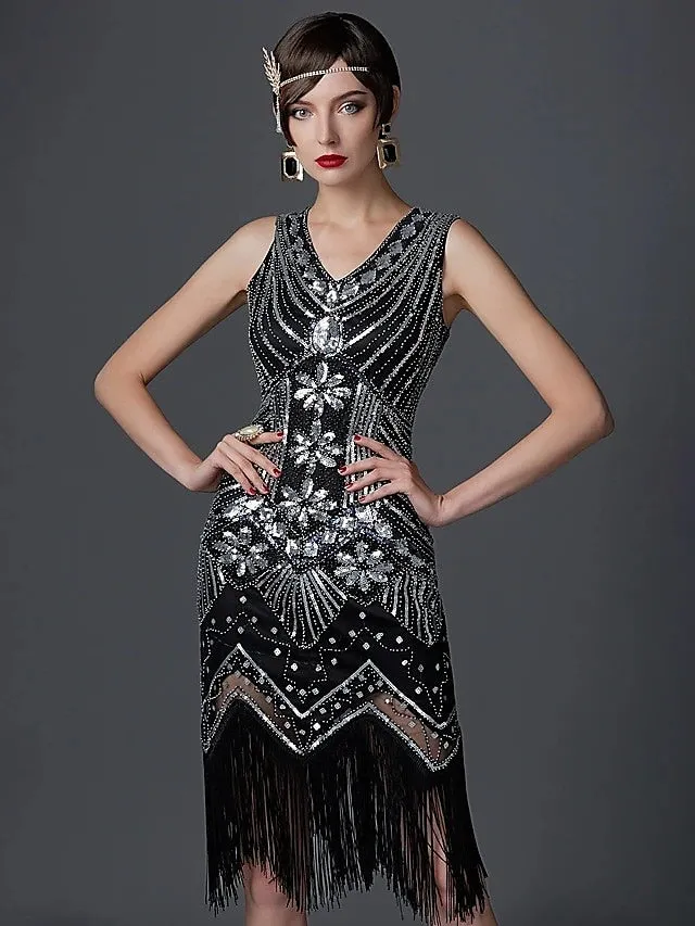 The Great Gatsby Charleston Plus Size Roaring 20s 1920s Cocktail Dress Vintage Dress Flapper Dress Prom Dress Prom Dresses Women's Feather Costume Vintage Cosplay 1 Necklace New Year