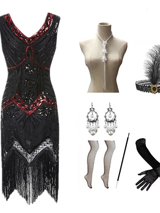 The Great Gatsby Charleston Plus Size Roaring 20s 1920s Cocktail Dress Vintage Dress Flapper Dress Prom Dress Prom Dresses Women's Feather Costume Vintage Cosplay 1 Necklace New Year