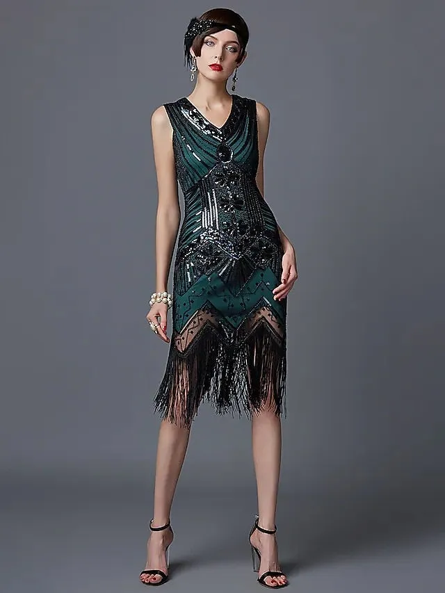 The Great Gatsby Charleston Plus Size Roaring 20s 1920s Cocktail Dress Vintage Dress Flapper Dress Prom Dress Prom Dresses Women's Feather Costume Vintage Cosplay 1 Necklace New Year