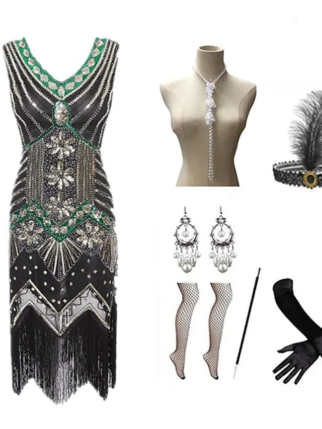 The Great Gatsby Charleston Plus Size Roaring 20s 1920s Cocktail Dress Vintage Dress Flapper Dress Prom Dress Prom Dresses Women's Feather Costume Vintage Cosplay 1 Necklace New Year