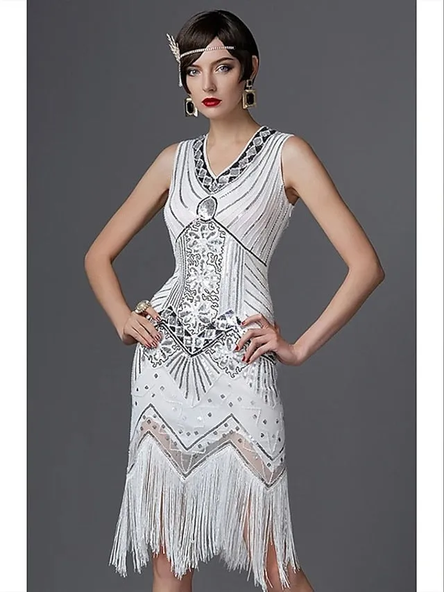 The Great Gatsby Charleston Plus Size Roaring 20s 1920s Cocktail Dress Vintage Dress Flapper Dress Prom Dress Prom Dresses Women's Feather Costume Vintage Cosplay 1 Necklace New Year