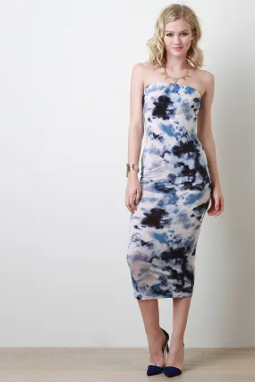 Tie Dye Strapless Midi Dress