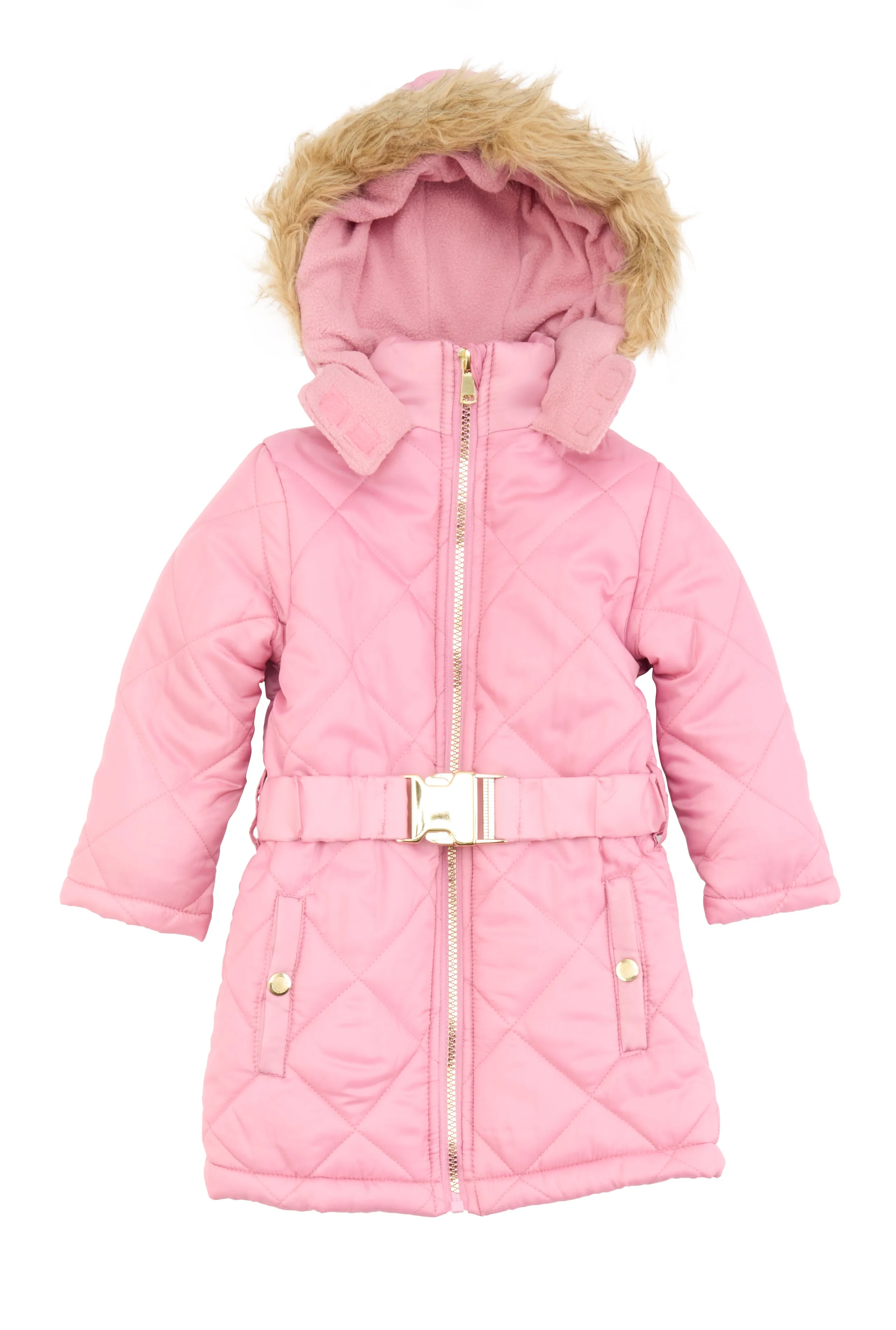 Toddler Girls Faux Fur Hooded Quilted Puffer Jacket