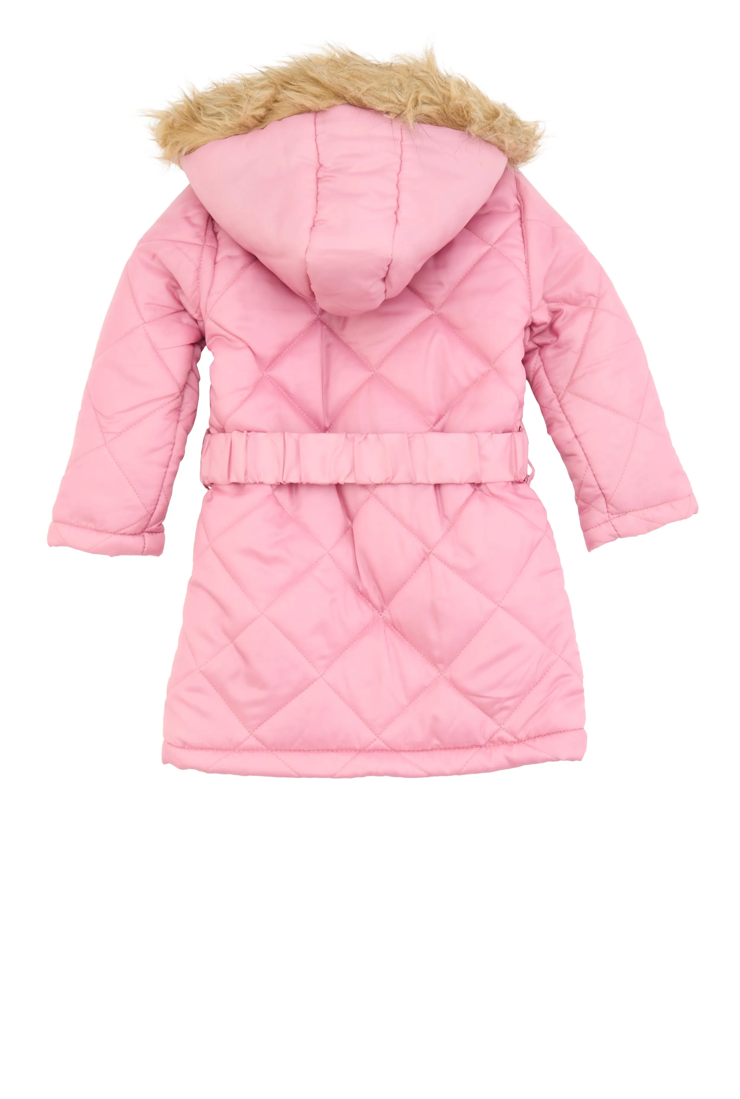 Toddler Girls Faux Fur Hooded Quilted Puffer Jacket