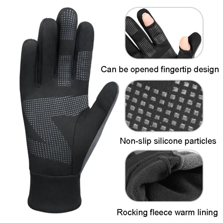 Touch Screen Anti-slip Waterproof Outdoor Sports Warm Cycling Gloves, Size: M(Black)