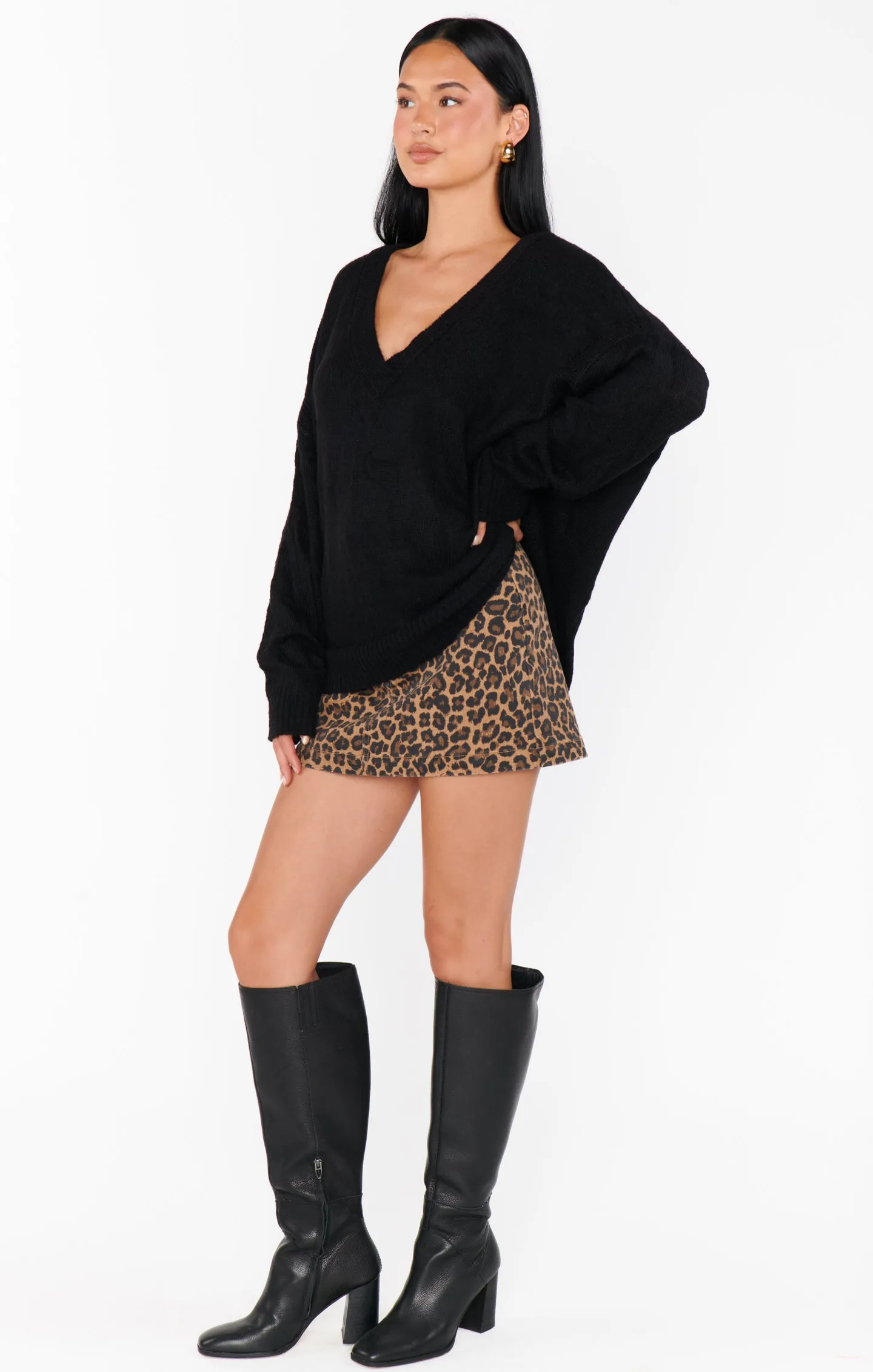 Tyra Belted Zip Skirt ~ Leopard Latte Denim