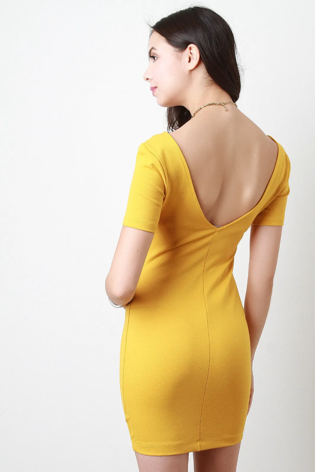 U-Neck Short Sleeve Bodycon Dress