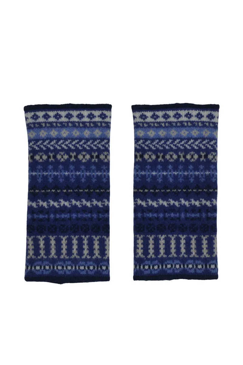 Ugie Fair isle wrist warmer fingerless gloves - Blue