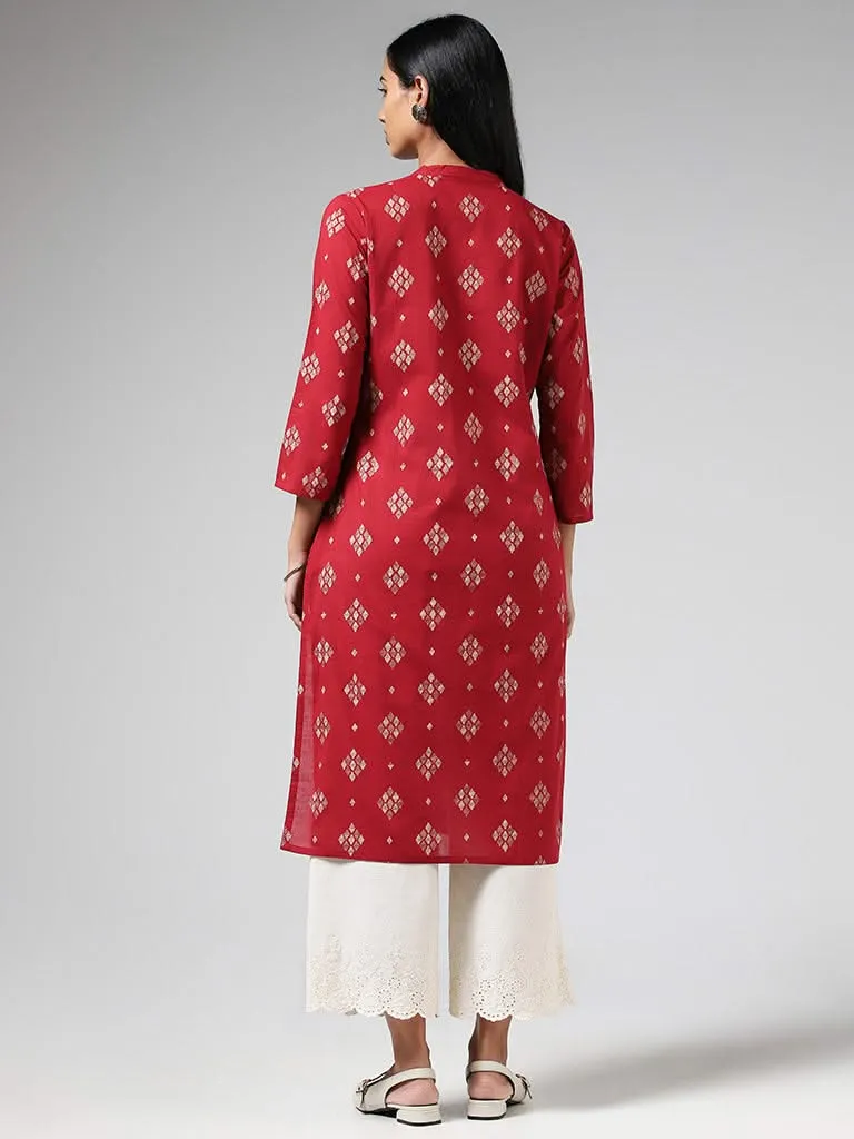 Utsa Red Geometric Printed Straight Kurta