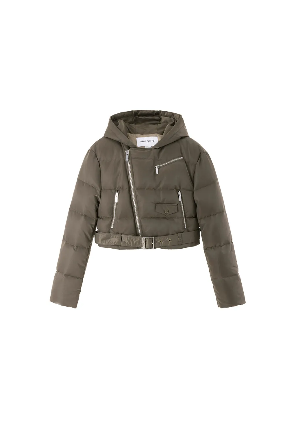 Vintage Cargo Style Hooded Cropped Down Jacket