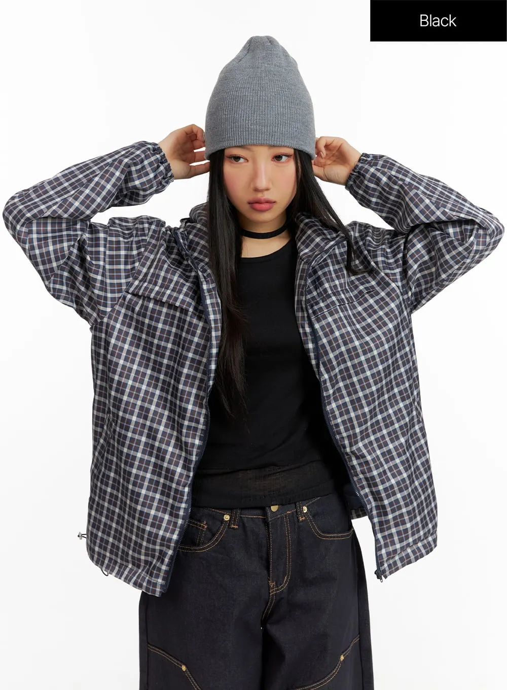 Vintage Checkered Zip-Up Hoodie Jacket CF408