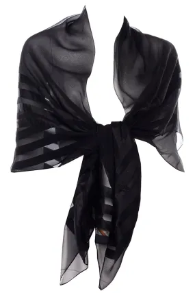 Vintage Yves Saint Laurent Foulards Silk Oversized Sheer Black Scarf or Wrap