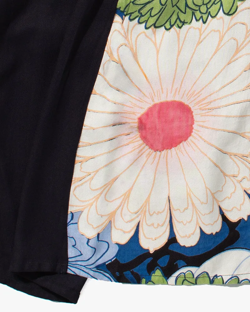 Wa-Modern Layered Tunic, Black with Multi Color Chrysanthemum