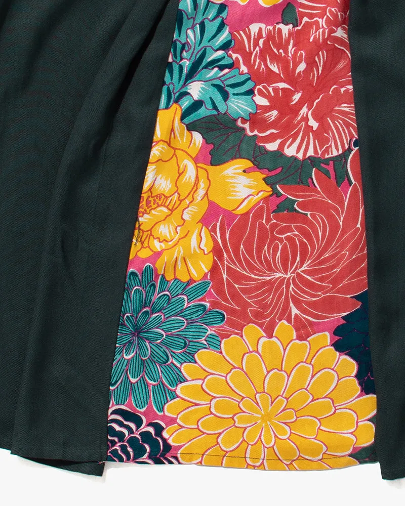 Wa-Modern Layered Tunic, Forest Green with Multi Color Chrysanthemum