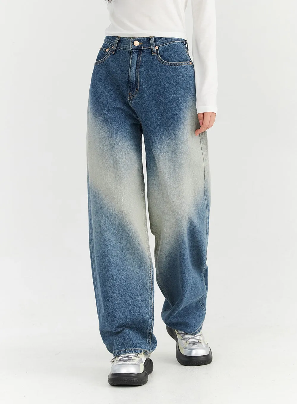 Washed Blue Wide Jeans CN307