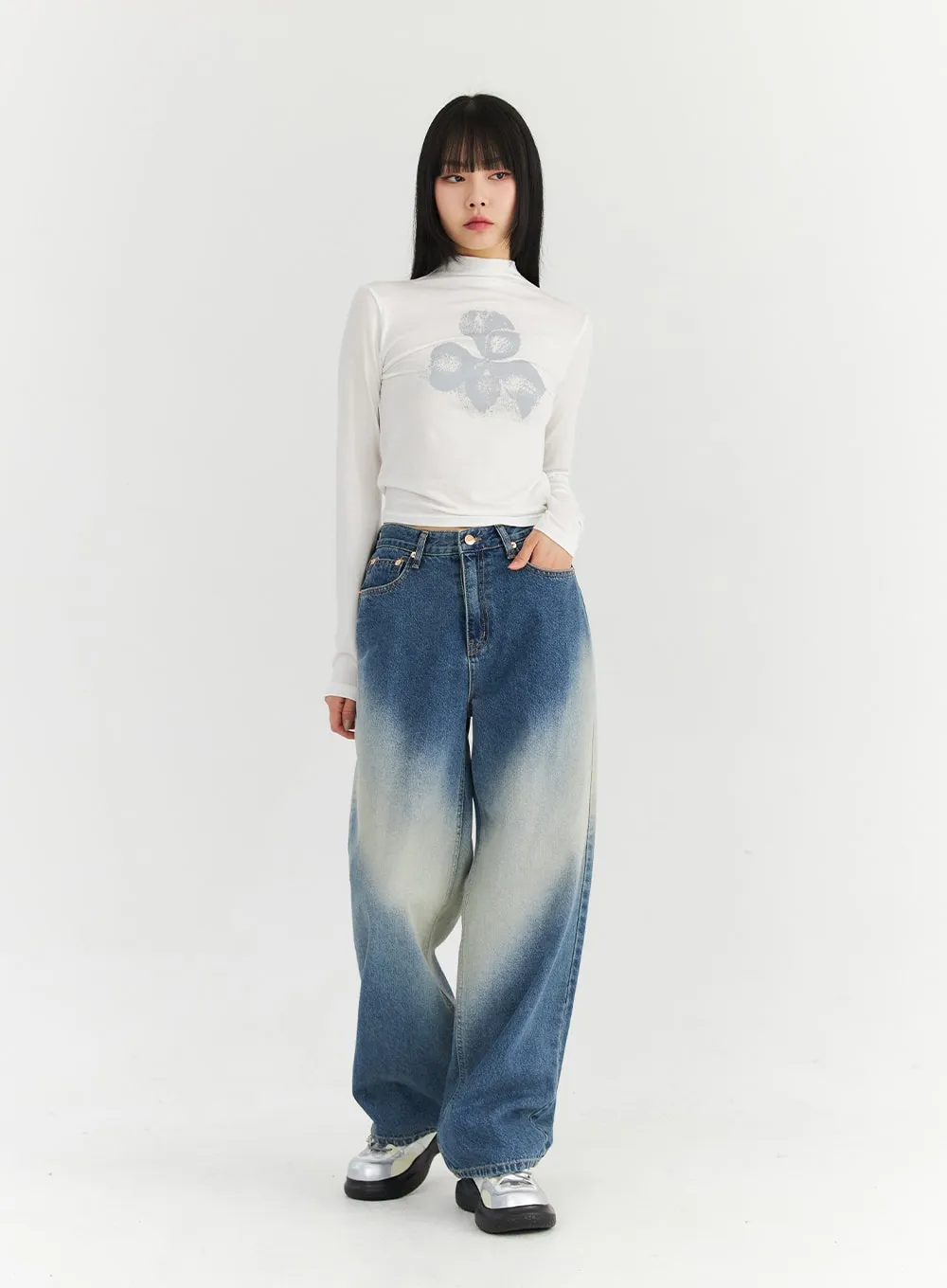 Washed Blue Wide Jeans CN307