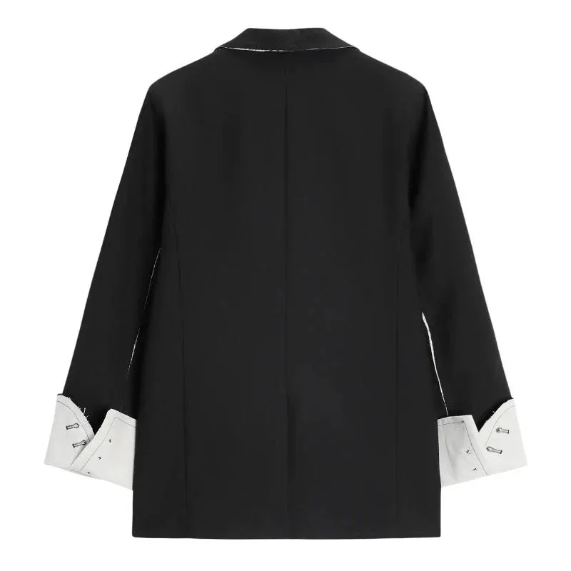 Wenkouban-Winter outfits Christmas Black Friday Notched Collar Hard Edge Black Suit Jacket