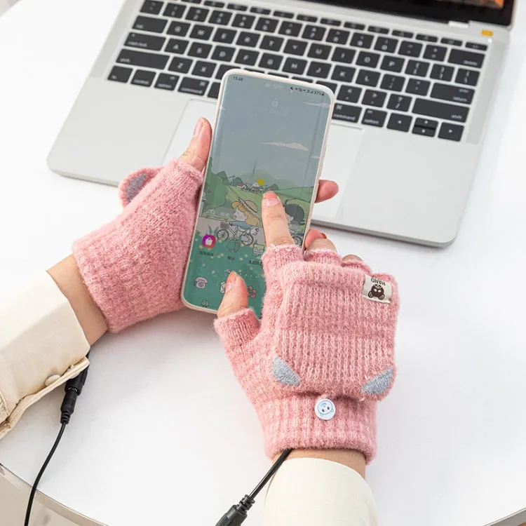 Winter Office USB Heating Warm Half Finger with Cover Gloves Heated Pad, Size: Free Size(Gray)