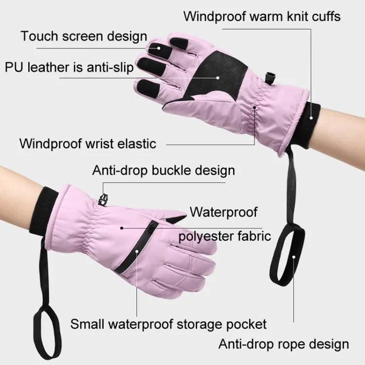 Winter Padded Ski Finger Gloves Outdoor Windproof Warm Sports Gloves, Size: S(Pink)