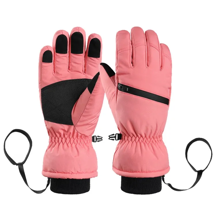 Winter Padded Ski Finger Gloves Outdoor Windproof Warm Sports Gloves, Size: S(Pink)